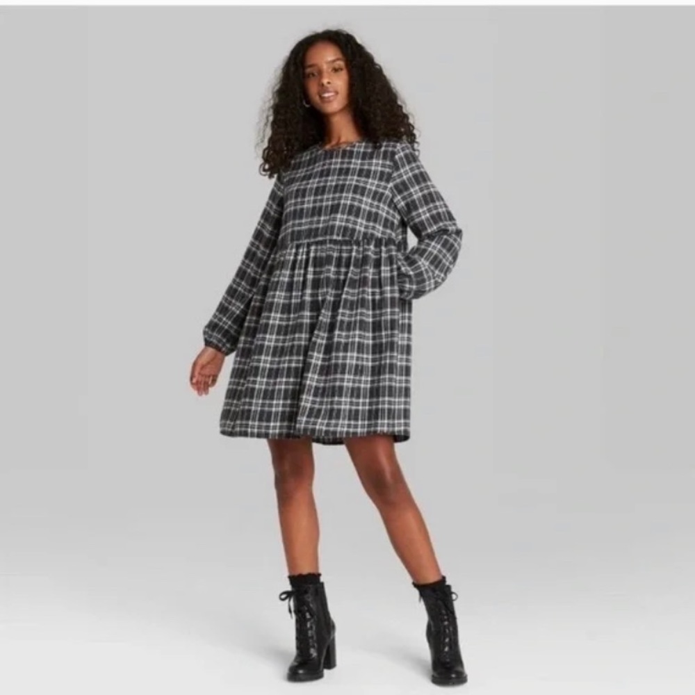 [SOLD] Wild Fable Grey Plaid Woven Babydoll Dress